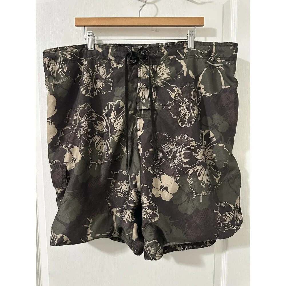 Ocean Pacific Board Shorts Mens 2XL Brown Floral Mesh Lined Surf Swim Trunks